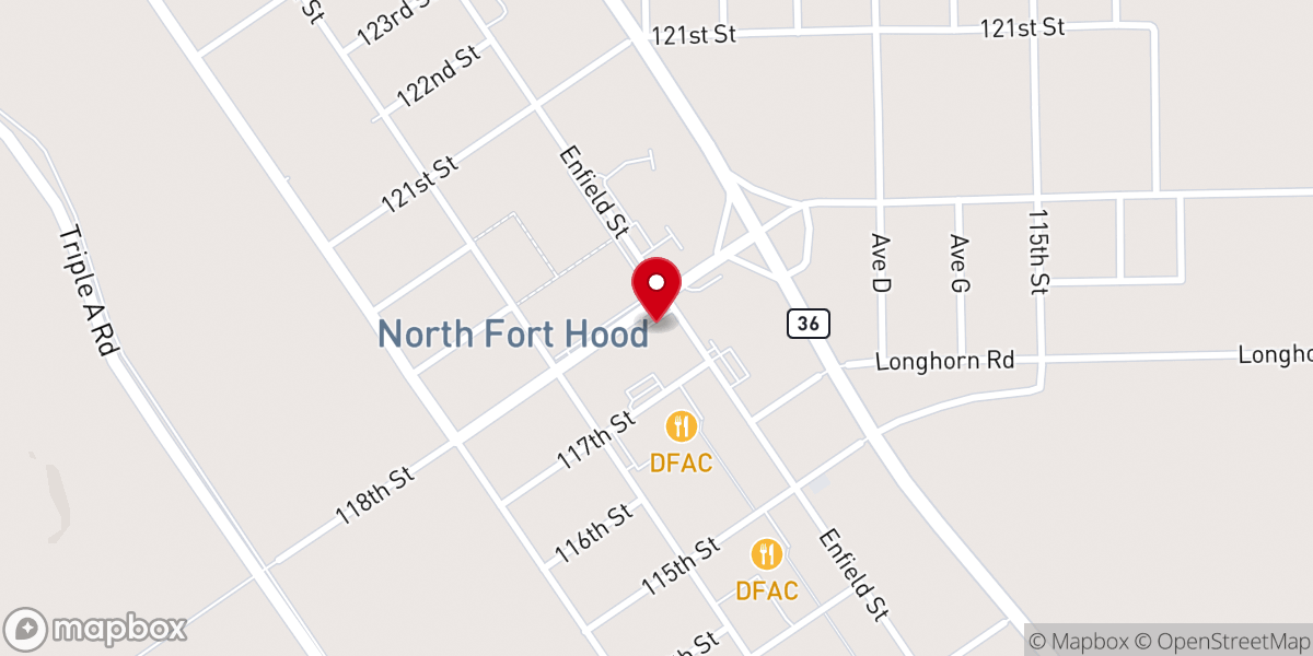 Map showing location of North Fort Hood Chapel