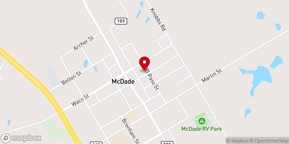 Map showing location of McDade church of Christ