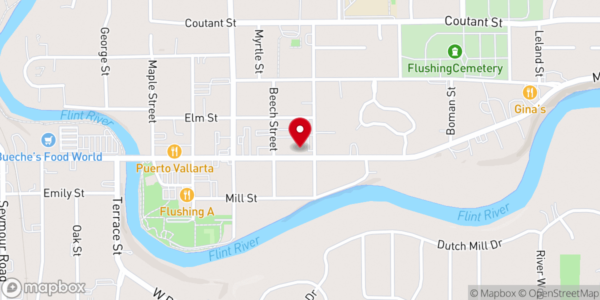Map showing location of Flushing United Methodist Church