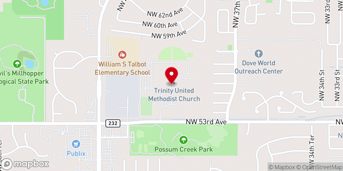 Map showing location of Welcome Center at Trinity United Methodist Church