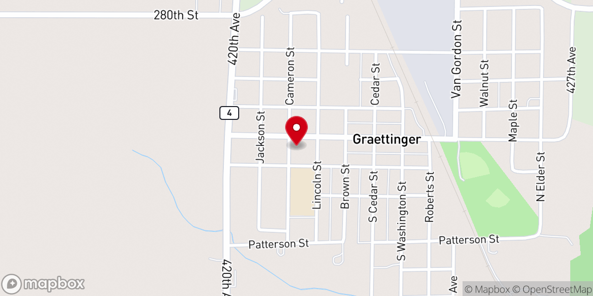 Map showing location of Graettinger United Methodist Church