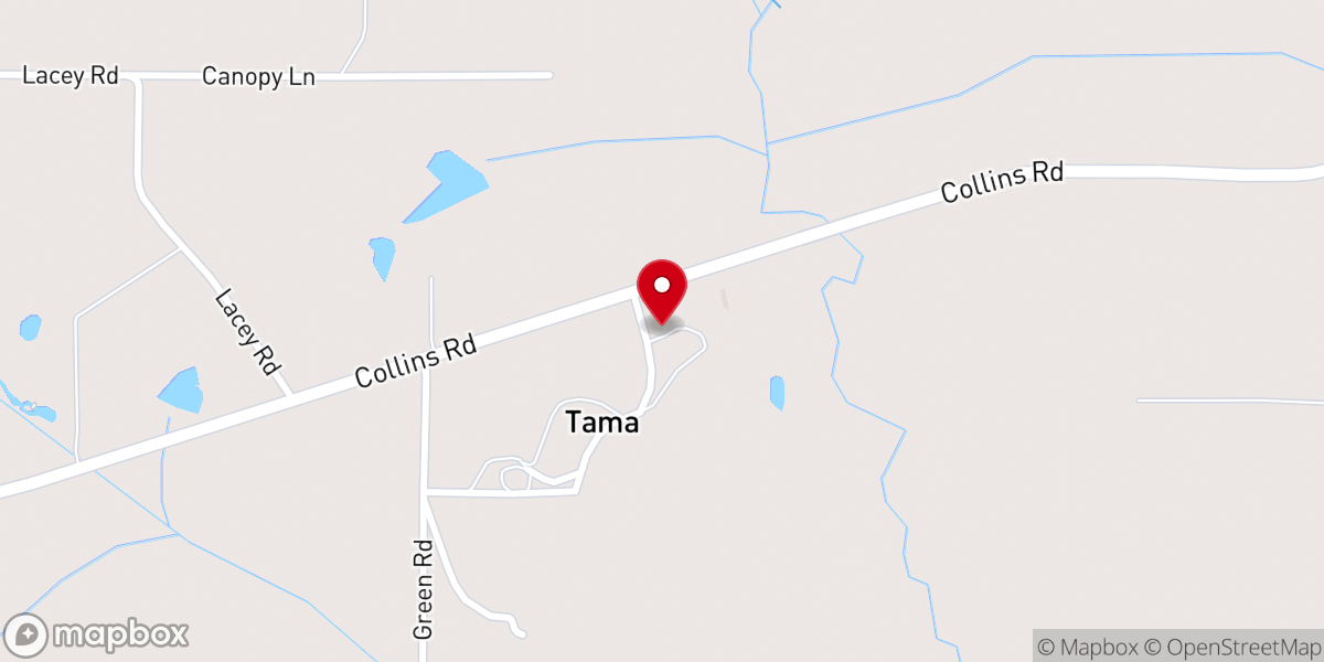 Map showing location of Tama Tribal Town Community Church