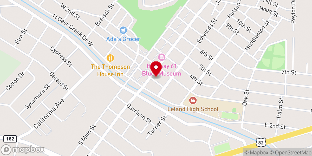 Map showing location of Leland Methodist Church