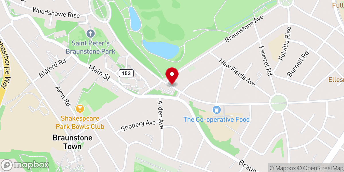 Map showing location of Friar Lane & Braunstone Baptist Church