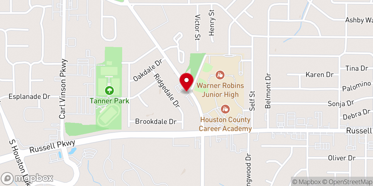 Map showing location of City Church Warner Robins