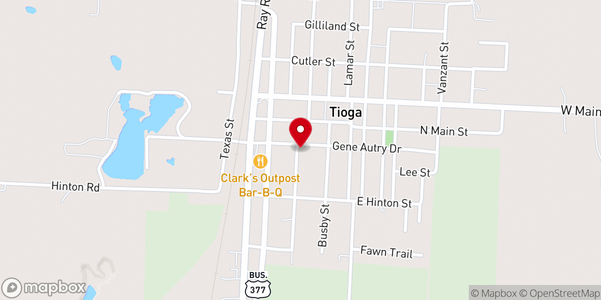 Map showing location of Iglesia Vida Victoriosa Tioga TX.