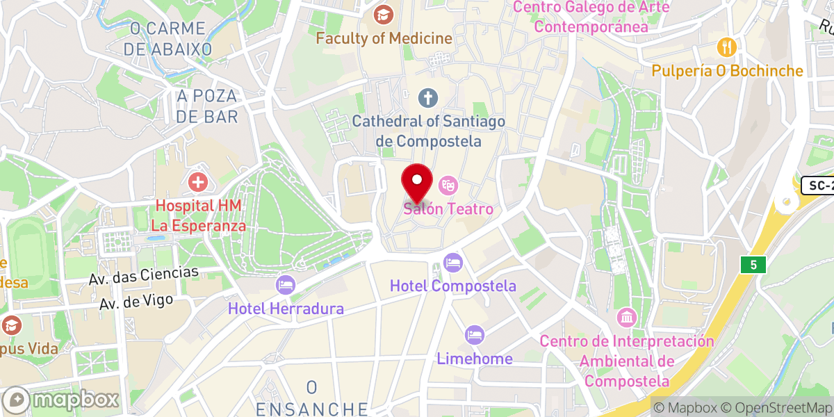 Map showing location of Oficina de Información Turística de Santiago de Compostela