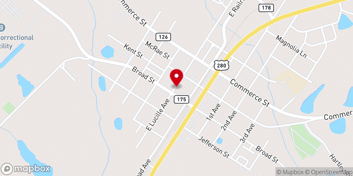 Map showing location of Alamo First Baptist Church