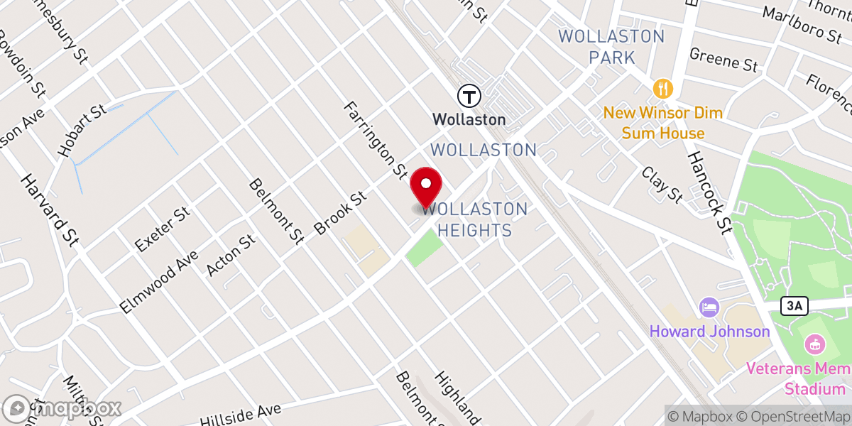 Map showing location of Wollaston Unitarian Church