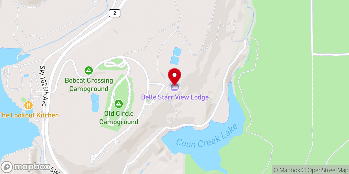 Map showing location of Robbers Cave Lodge