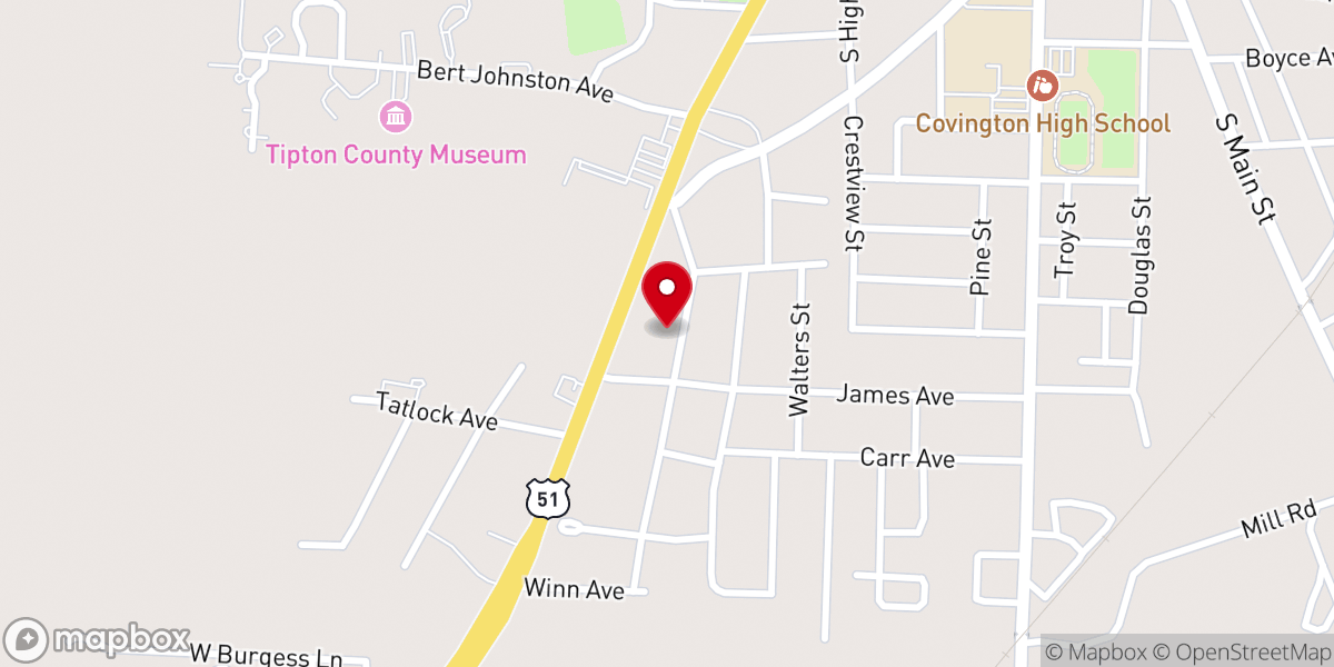 Map showing location of Covington Evangelical Methodist