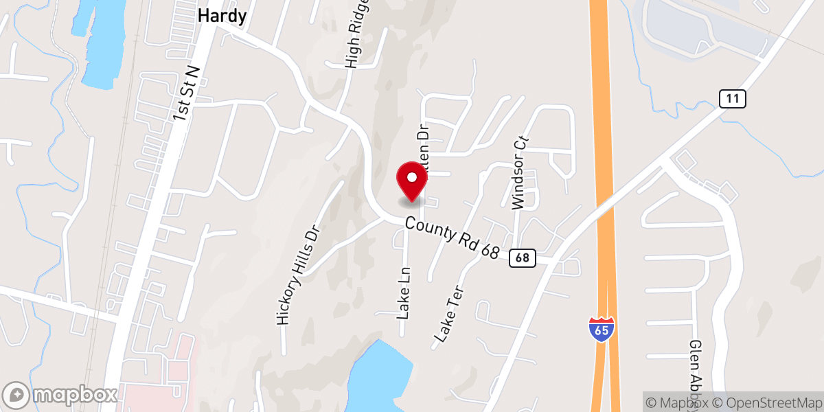 Map showing location of Hickory Hills Church