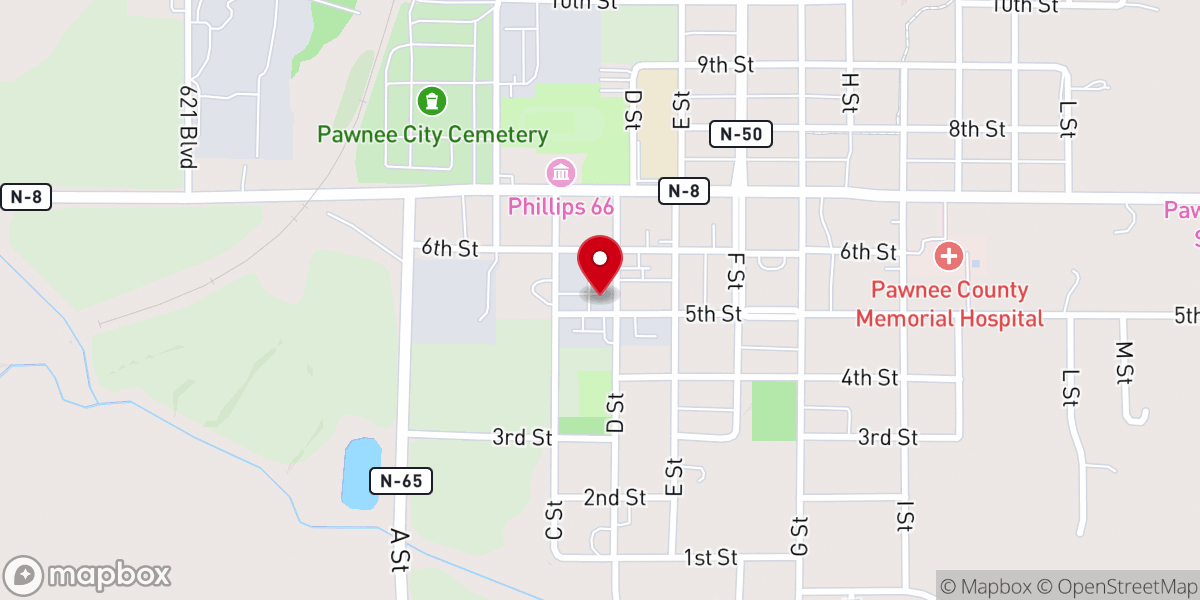 Map showing location of Pawnee County Shop