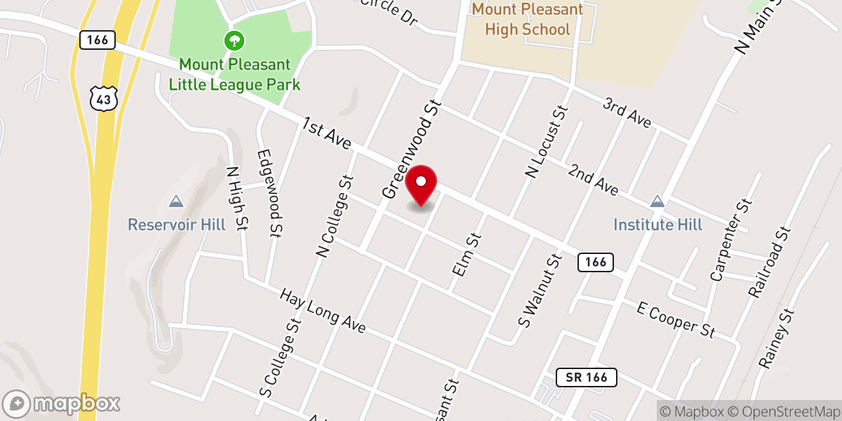 Map showing location of Mount Pleasant Cumberland Presbyterian Church