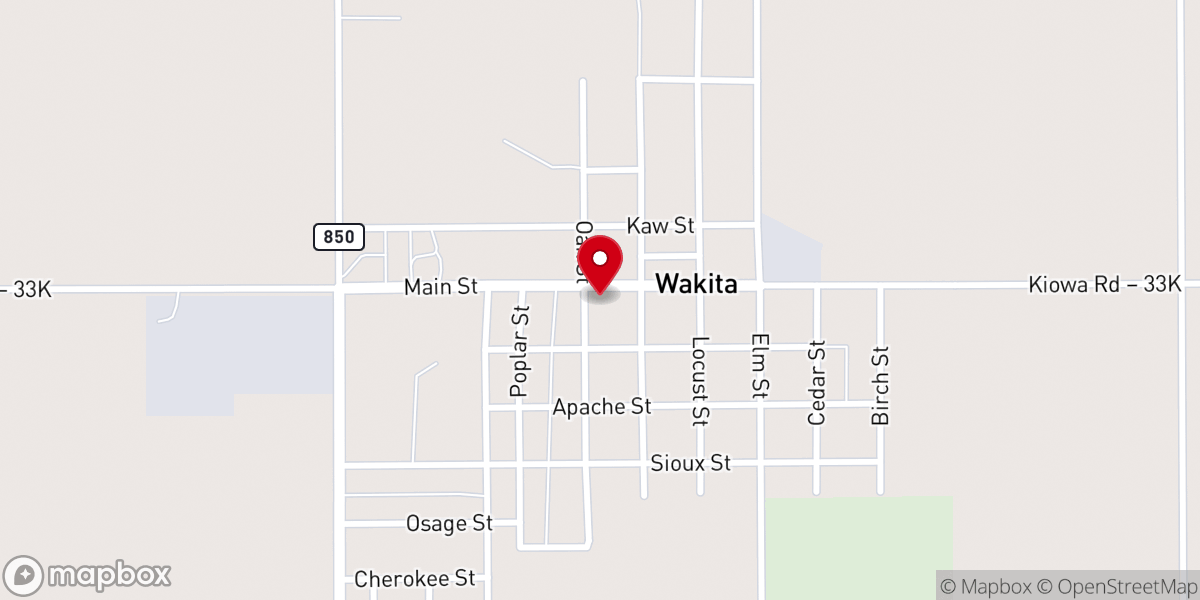 Map showing location of First Baptist Church of Wakita