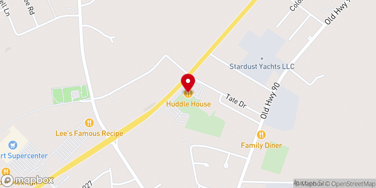 Map showing location of Huddle House