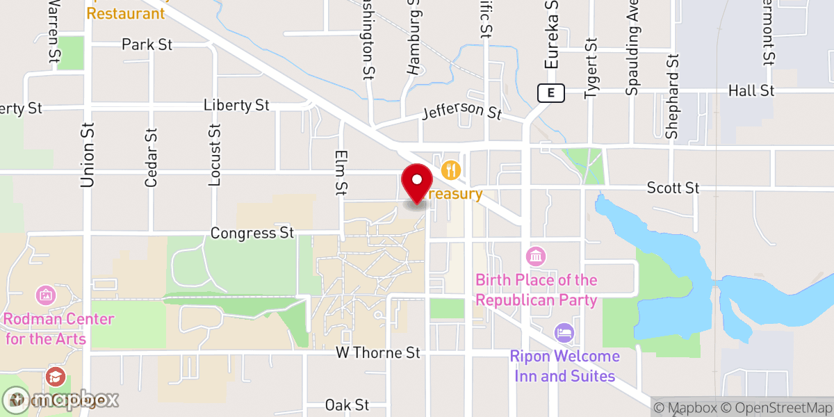 Map showing location of First Congregational Church of Ripon