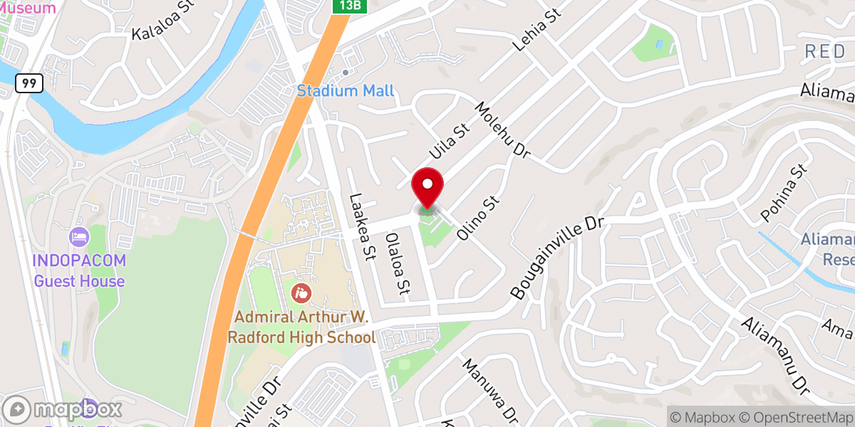 Map showing location of Oahu Church of Christ