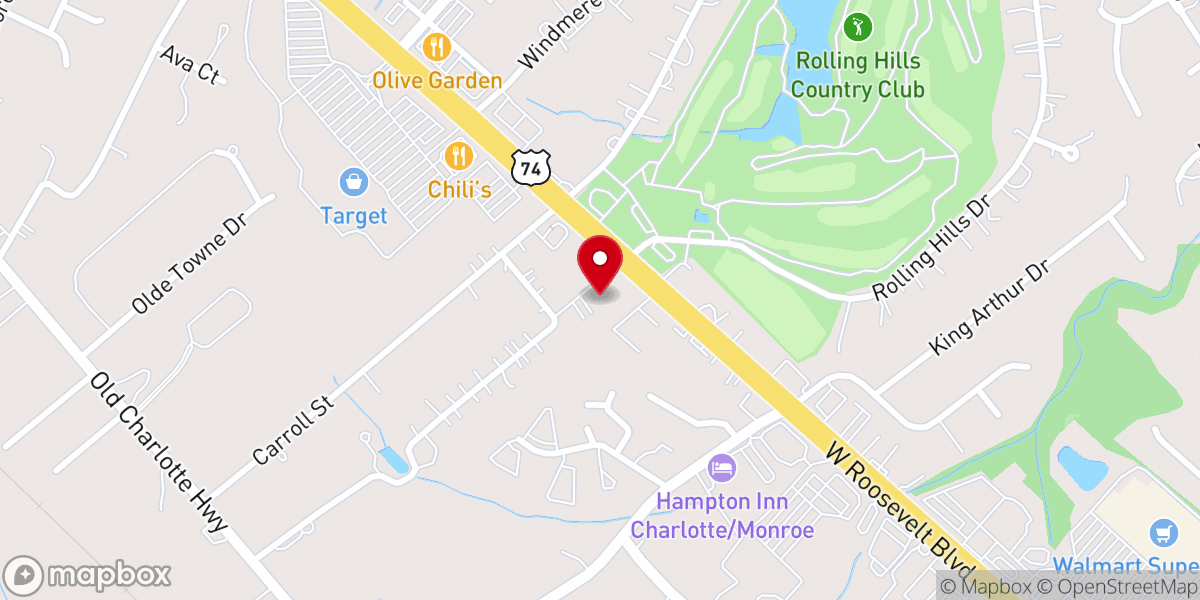 Map showing location of Rolling Hills Church