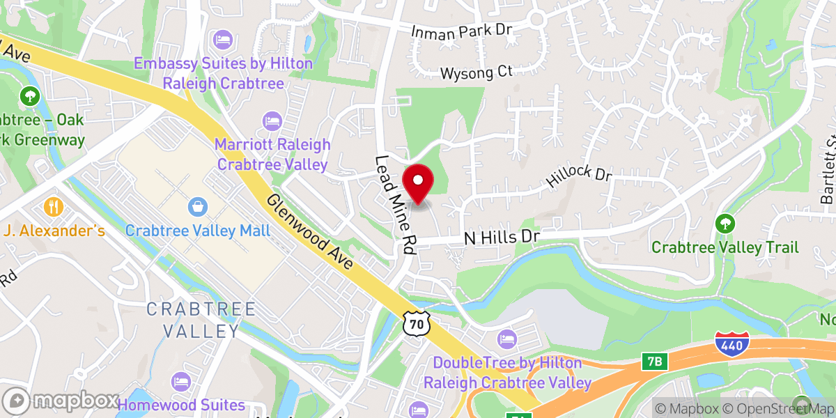 Map showing location of Crabtree Valley Baptist Church