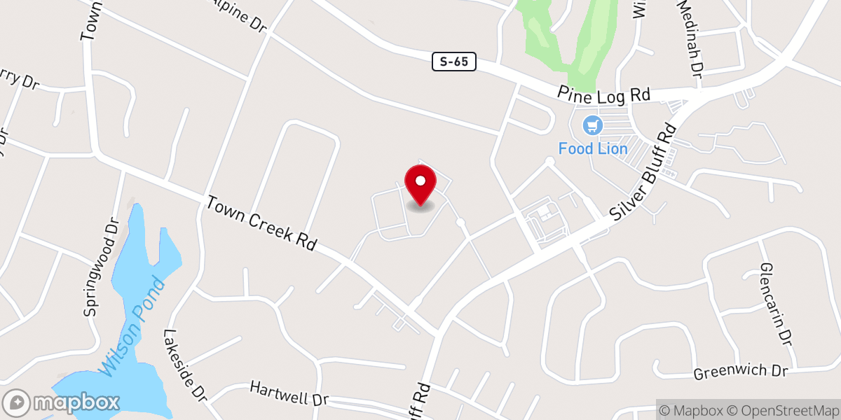 Map showing location of Town Creek Baptist Church