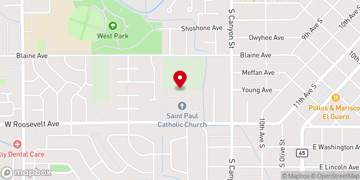 Map showing location of St. Paul's Catholic Church & School