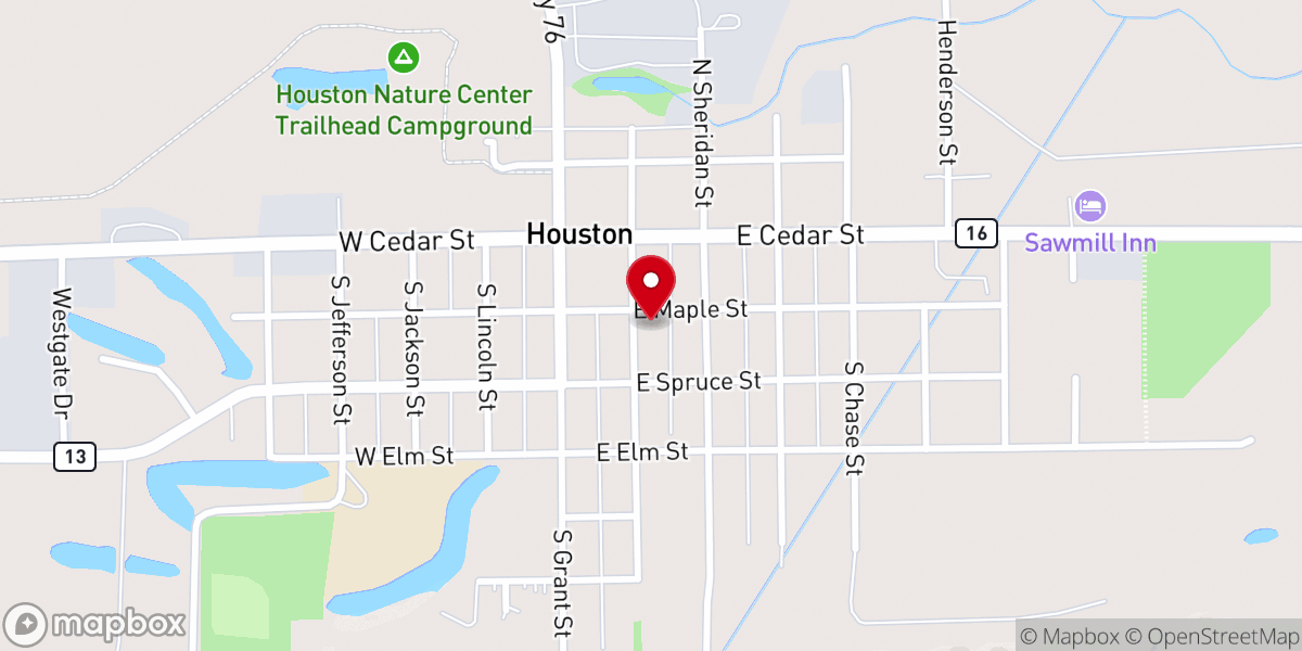 Map showing location of Houston Baptist Church