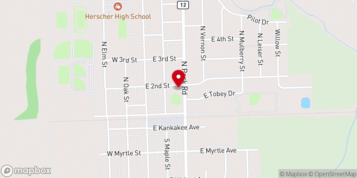 Map showing location of Herscher Village Hall
