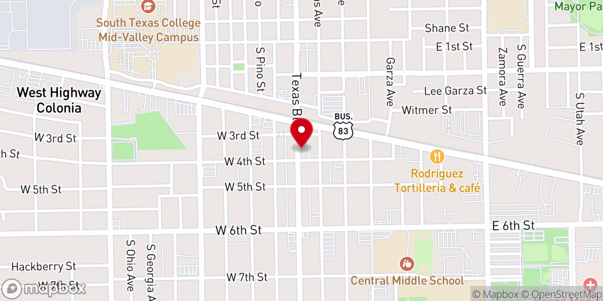 Map showing location of Greet & Gather Downtown Weslaco