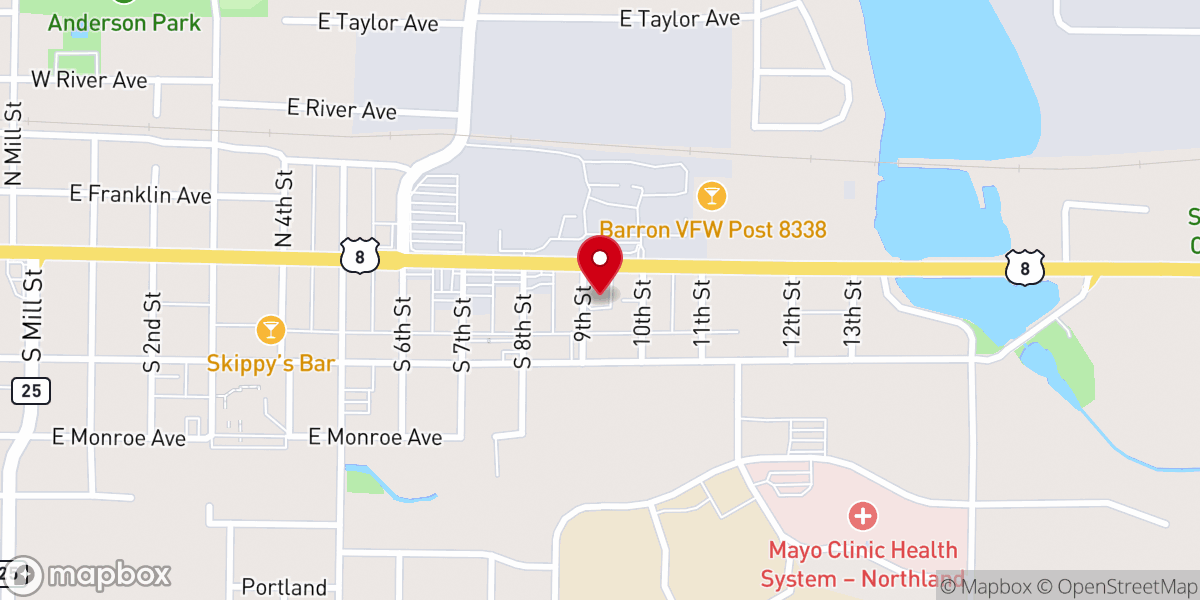 Map showing location of Barron Foursquare Church