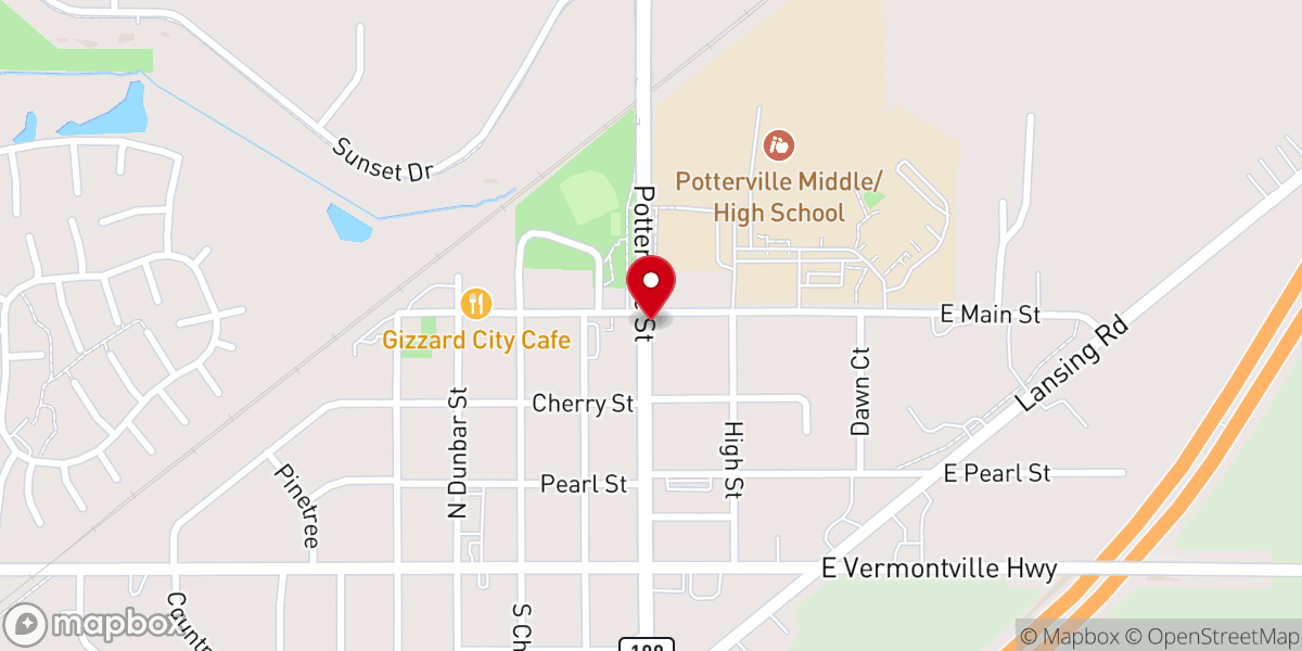 Map showing location of Potterville