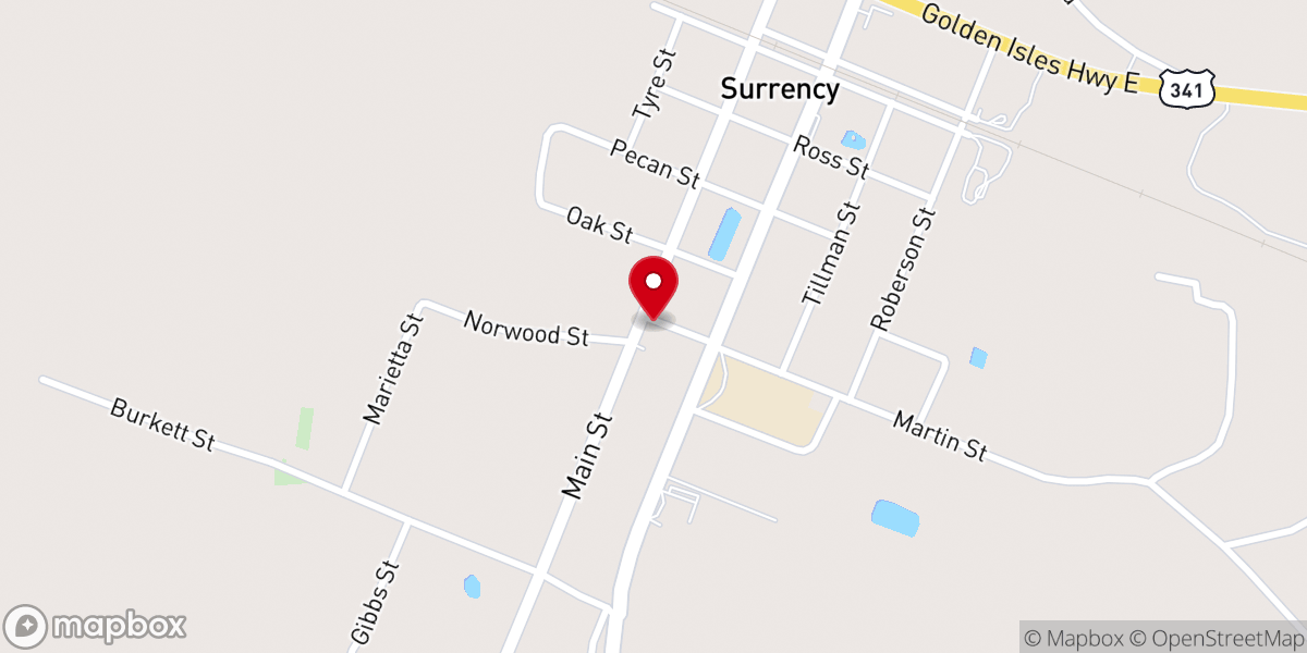 Map showing location of Surrency United Methodist Church