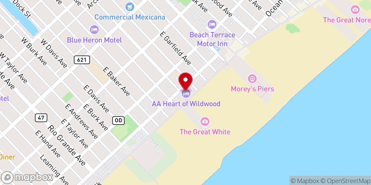 Map showing location of AA Heart of Wildwood Motels