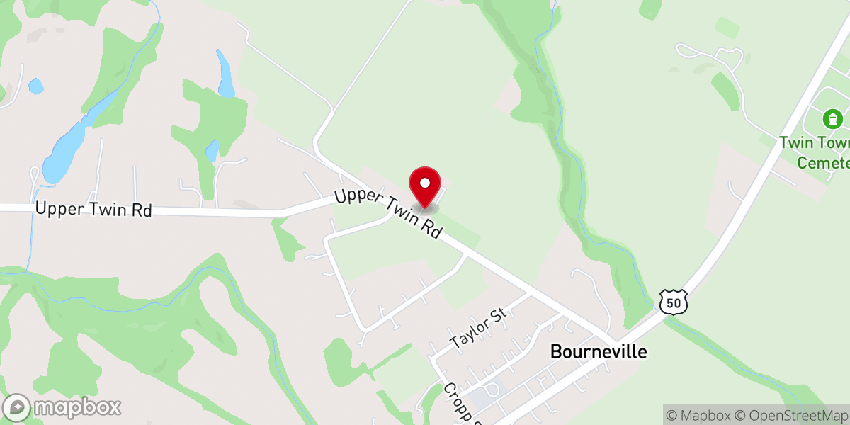 Map showing location of Bourneville Christian Church
