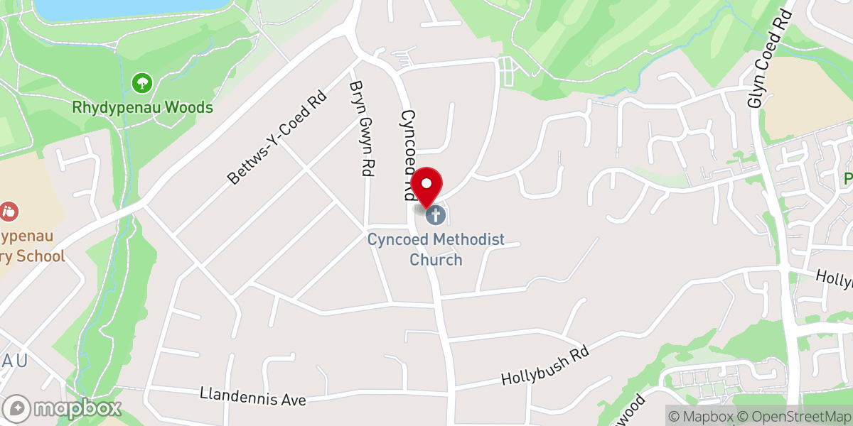 Map showing location of Cyncoed Methodist Church