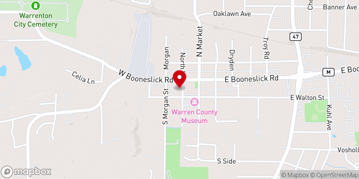 Map showing location of Warrenton City Hall