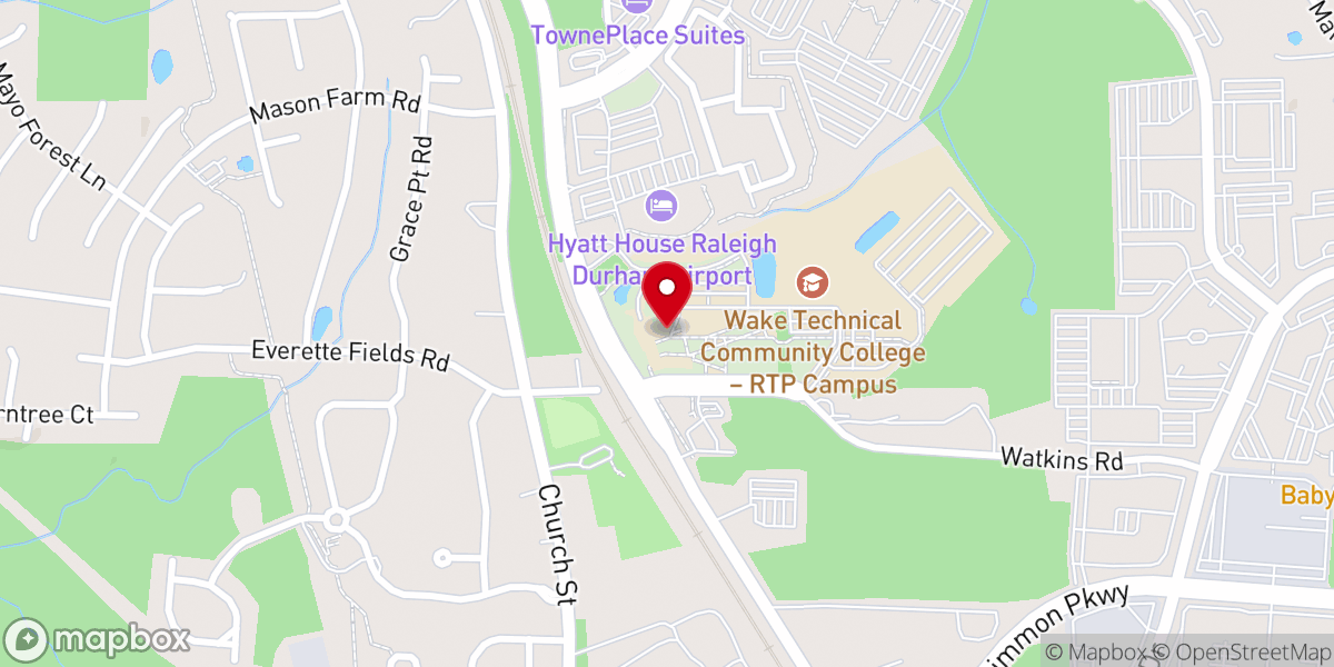 Map showing location of Wake Technical Community College - RTP Campus