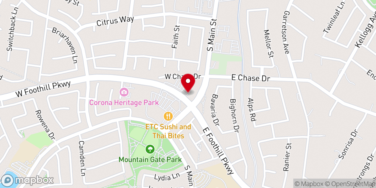 Map showing location of Calvary Chapel Corona