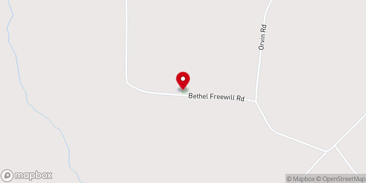 Map showing location of Bethel Freewill Church