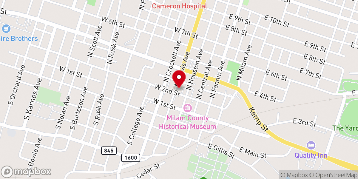 Map showing location of First Methodist Church of Cameron