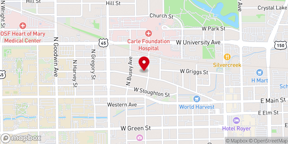 Map showing location of St. Patrick Catholic Church Urbana, IL