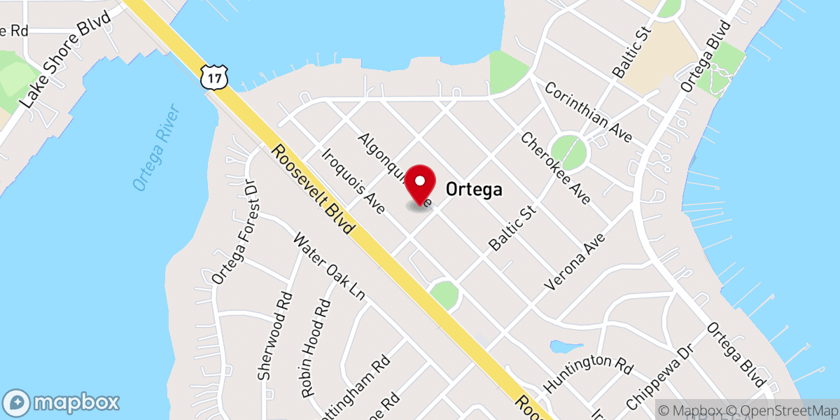 Map showing location of Ortega Presbyterian Church