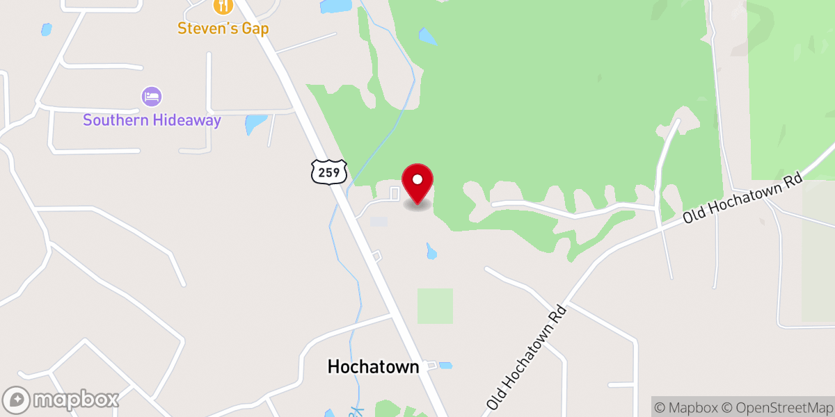 Map showing location of Hochatown Assembly of God