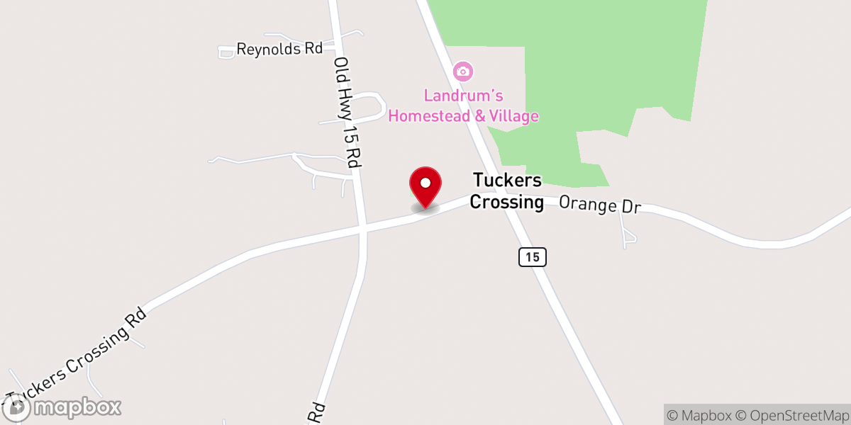 Map showing location of Tuckers Crossing Baptist Church