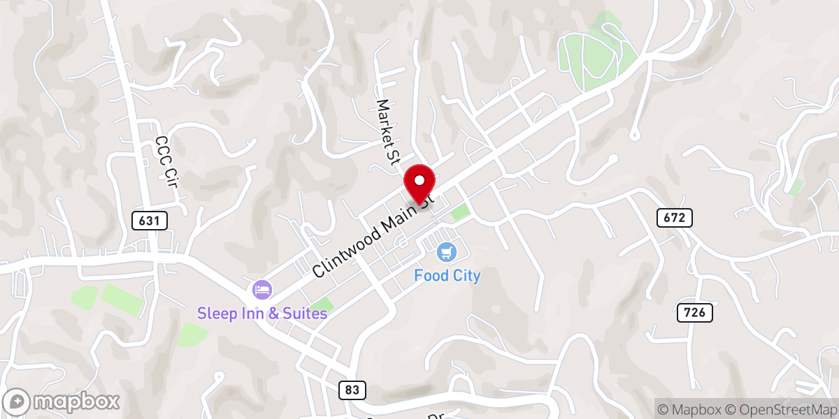 Map showing location of Clintwood United Methodist Church