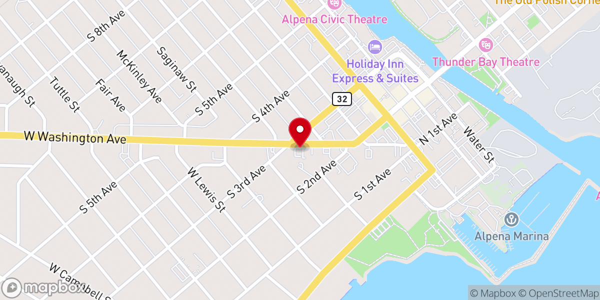 Map showing location of Alpena Christian Church