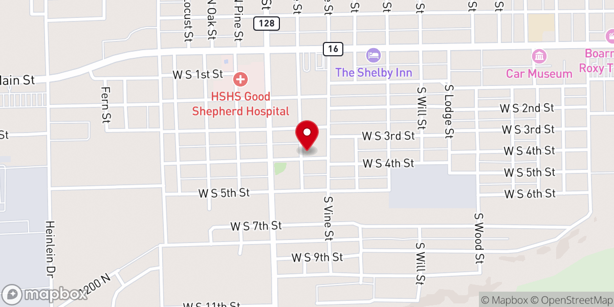 Map showing location of Shelby United Methodist Co-Op