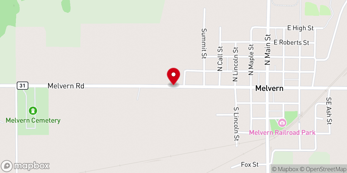 Map showing location of Melvern United Methodist Church