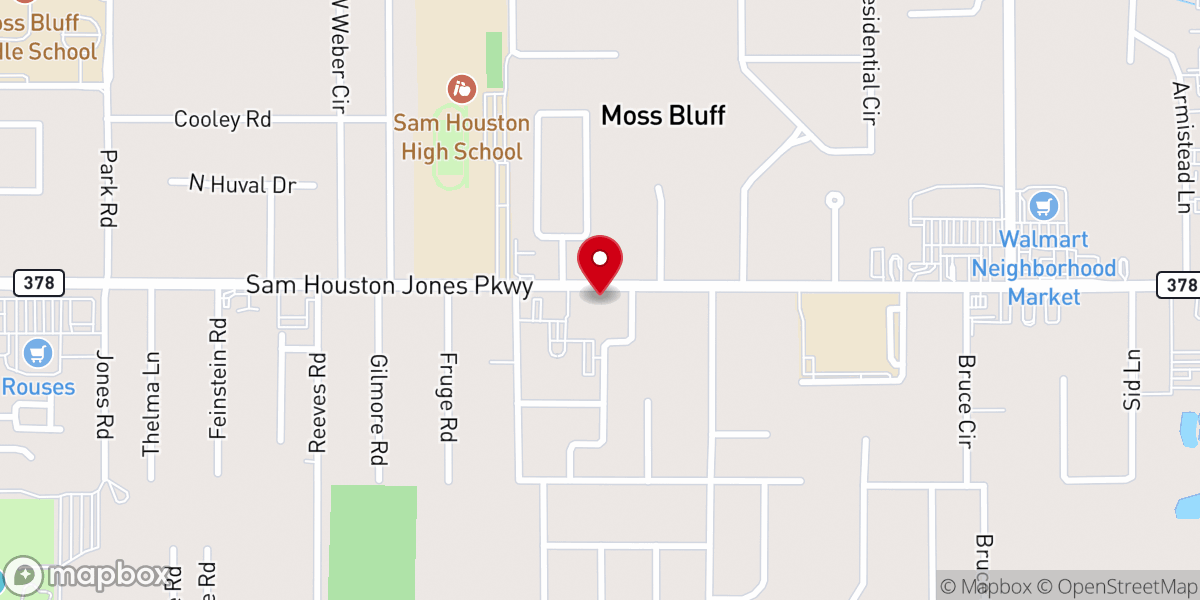 Map showing location of Moss Bluff United Methodist Church