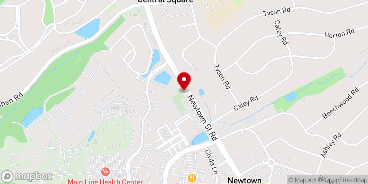 Map showing location of Newtown Square Quaker Meeting